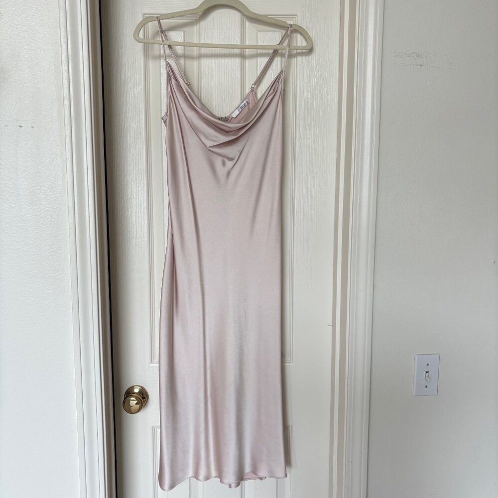Champagne Cowl Neck Satin Slip Midi Dress